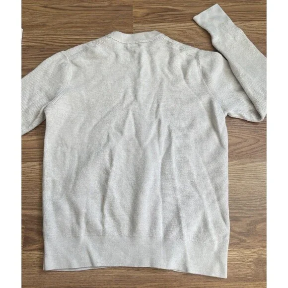 Club Monaco Men's Crew Neck Waffle Knit 100% Wool Sweater Heather Cream Beige